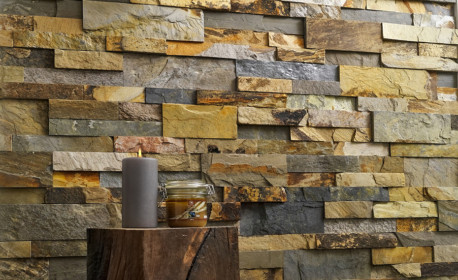 Multicolored Ochre Blend Stone Wall Panels